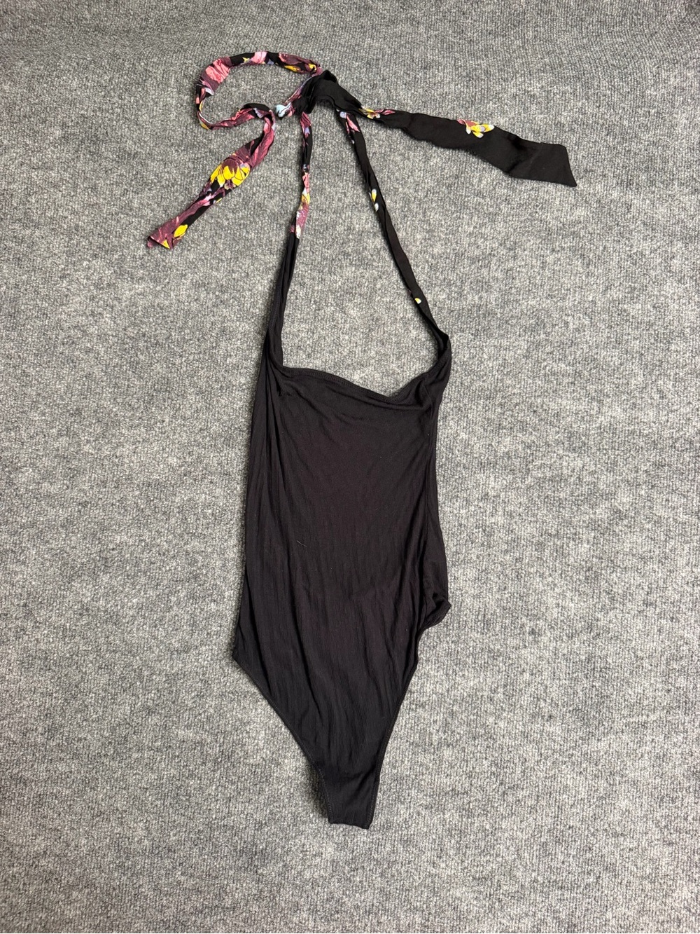 Free People Black Halter One-Piece Swimsuit with Floral Tie